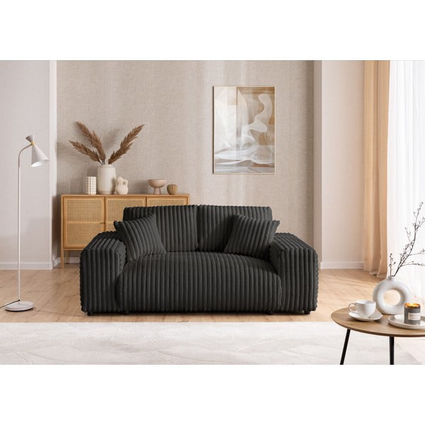 Tamsiai pilkos spalvos iš kordinio velveto sofa 178 cm Justin – Ropez-image-1