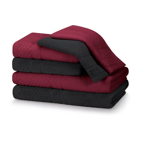 Vonios rankšluosčių rinkiniai iš medvilnės audinio raudonos spalvos/juodos spalvos 6 vnt. Rubrum – AmeliaHome