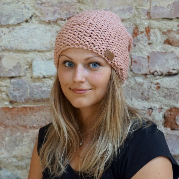 Rožinė rankomis megzta kepurė DOKE Peach-image-1