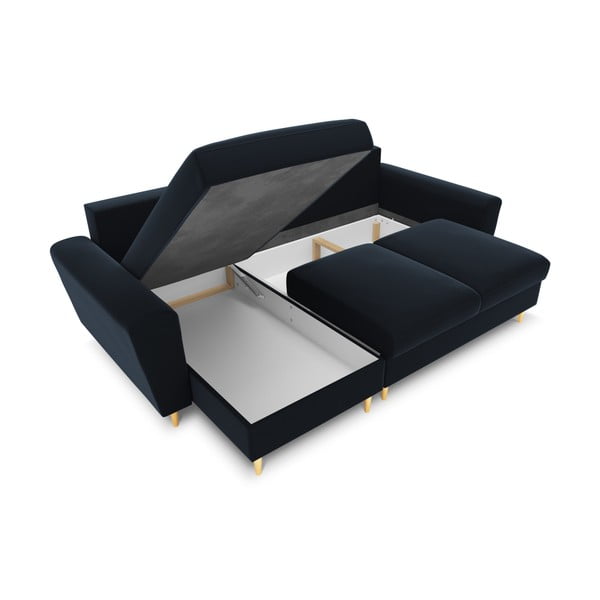 Tamsiai mėlynos spalvos iš velveto sulankstoma/su sandėliavimo vieta kampinė sofa Kyoto – Cosmopolitan Design-image-2