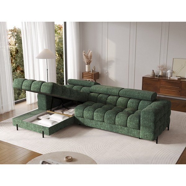 Žalios spalvos iš boucle sulankstoma/su sandėliavimo vieta kampinė sofa (su kairiuoju kampu/su gultu) Felro – ELTAP-image-3