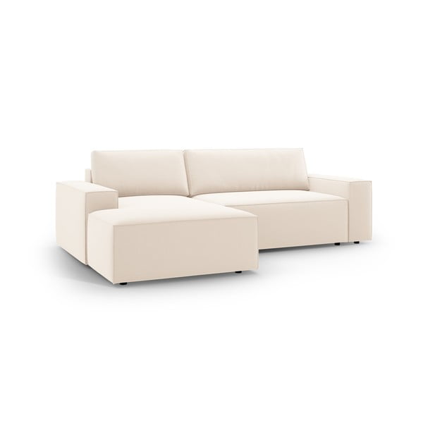 Iš velveto sulankstoma/su sandėliavimo vieta kampinė sofa smėlio spalvos (su kairiuoju kampu/su gultu) Jodie – Micadoni -image-2