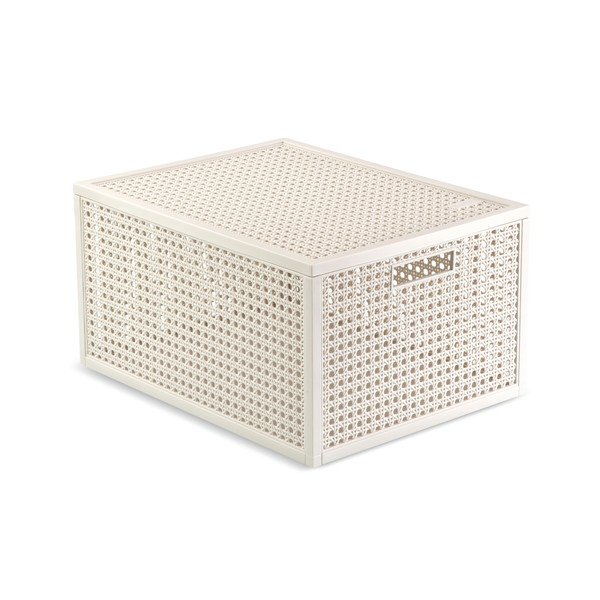 Kreminės spalvos iš perdirbto plastiko daiktadėžė su dangčiu 30x38x21 cm Kaya – Curver