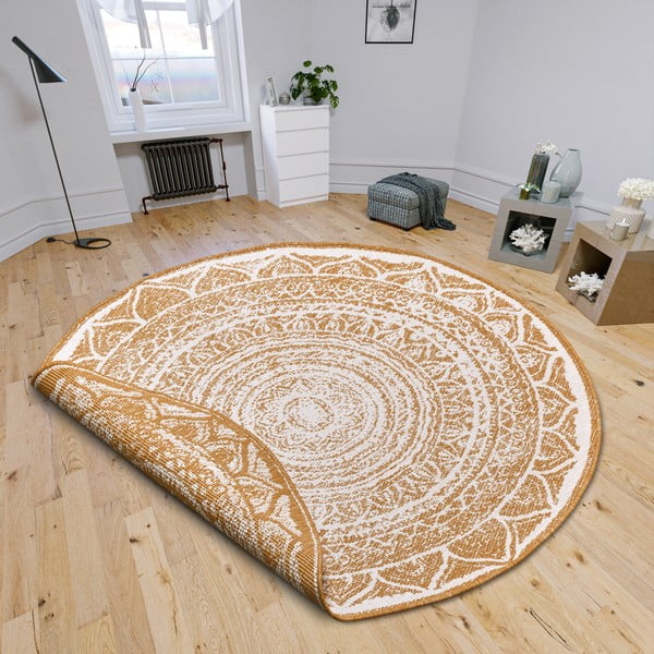 Apvalios formos lauko kilimas ochros spalvos/baltos spalvos ø 140 cm Siruma – NORTHRUGS-image-1