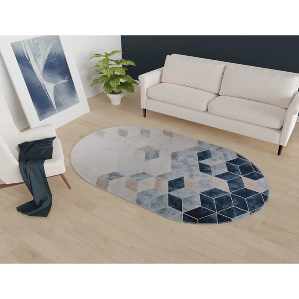 Skalbiamas kilimas baltos spalvos/mėlynos spalvos 60x100 cm – Vitaus-image-1