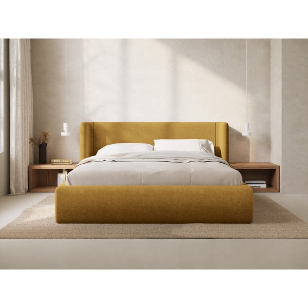 Garstyčių spalvos dvigulė lova audiniu dengta su sandėliavimo vieta su lovos grotelėmis 180x200 cm Jason – Windsor & Co Sofas-image-1
