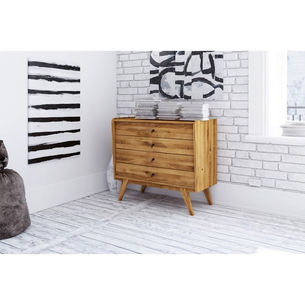 Žema komoda iš ąžuolo medienos 100x90 cm Retro - The Beds-image-4