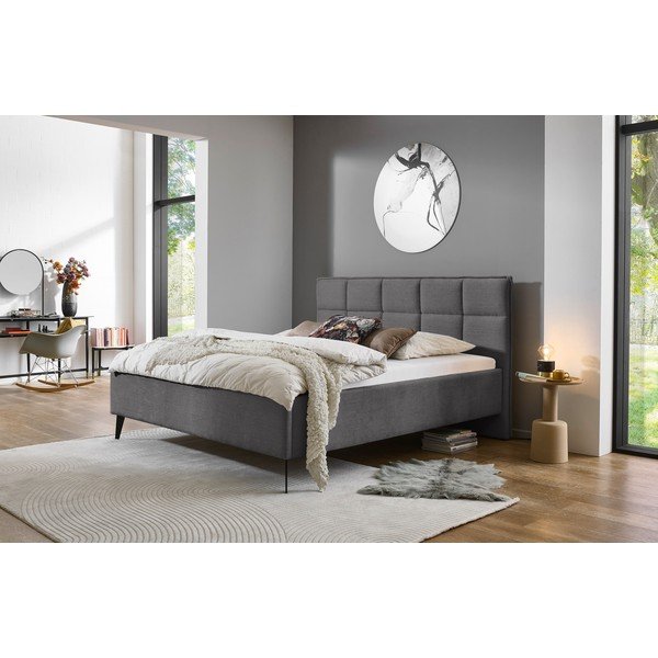 Antracito spalvos dvigulė lova audiniu dengta su sandėliavimo vieta su lovos grotelėmis 160x200 cm Paulo – Meise Möbel-image-1