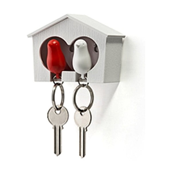 Baltas raktų pakabukas su raudonos ir baltos spalvų raktų pakabuku Qualy Duo Sparrow