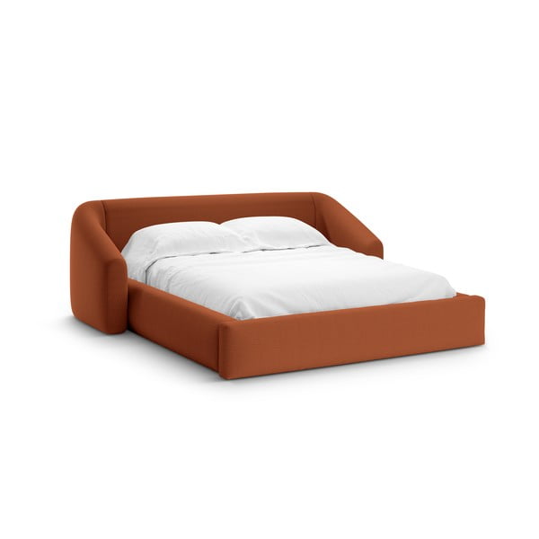 Raudonos plytų spalvos dvigulė lova audiniu dengta su sandėliavimo vieta su lovos grotelėmis 200x200 cm Campi – Cosmopolitan Design