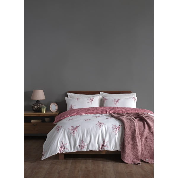 Baltos spalvos/rožinės spalvos iš ranforce medvilnės viengulė patalynė 140x200 cm Breeze Floral – Mila Home Luxury-image-1
