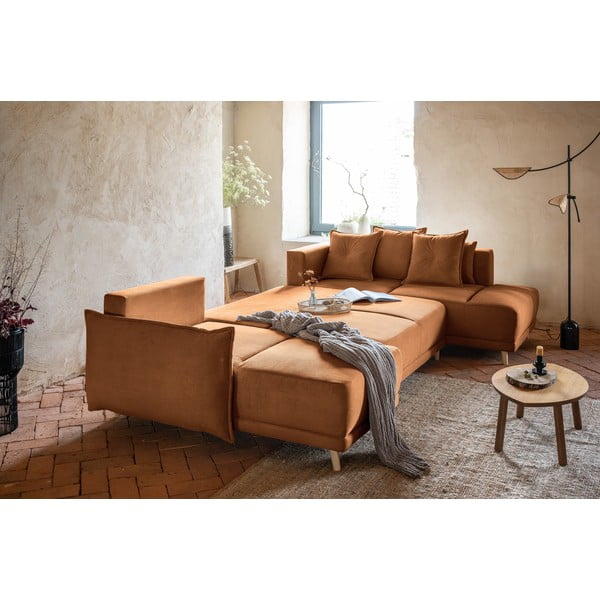 Sulankstoma kampinė sofa iš kordinio velveto raudonos plytų spalvos (su dešiniuoju kampu/„U“ formos) Lazy Lukka – Miuform-image-4
