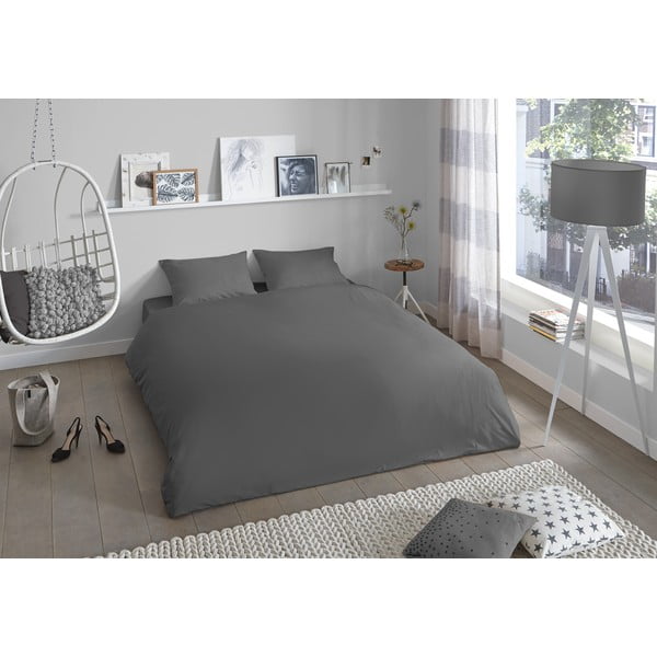 Pilka medvilninė dvivietė patalynė Good Morning Universal, 200 x 220 cm-image-1