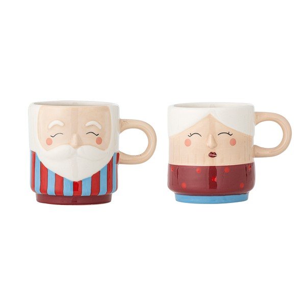Raudonos spalvos iš molio puodeliai 2 vnt. su Kalėdų motyvu 280 ml Granny – Bloomingville