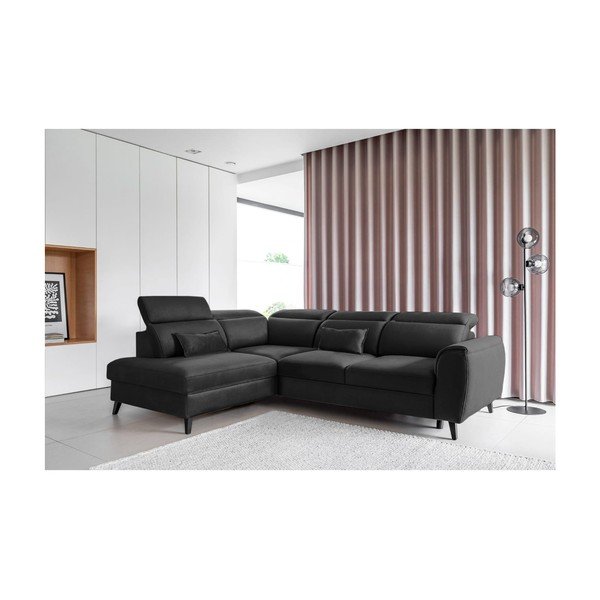 Tamsiai pilkos spalvos iš velveto sulankstoma/su sandėliavimo vieta kampinė sofa (su dešiniuoju kampu/„L“ formos) Noble – ELTAP-image-1