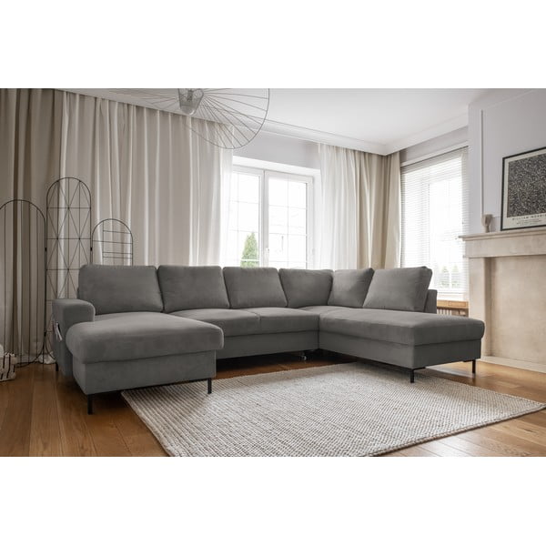 Iš kordinio velveto sulankstoma kampinė sofa pilkos spalvos (su dešiniuoju kampu) Lofty Lilly – Miuform-image-3