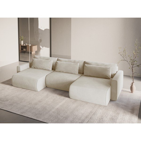 Smėlio spalvos iš velveto sulankstoma/su sandėliavimo vieta kampinė sofa („U“ formos) Belfast – Cosmopolitan Design-image-1