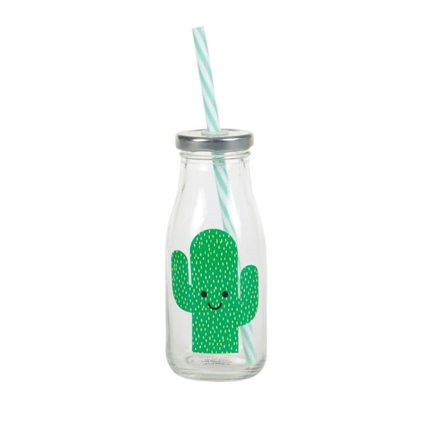 "Sass & Belle Cactus" mini pieno buteliukas su dangteliu ir šiaudeliu