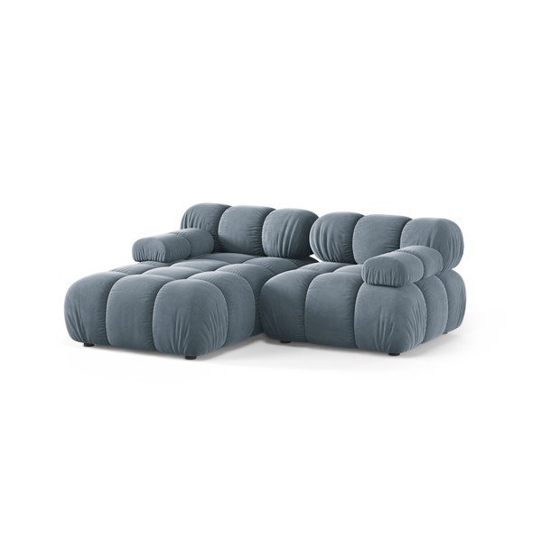 Pilkos spalvos modulinė kampinė sofa iš velveto (su kairiuoju kampu/su gultu) – Micadoni -image-2