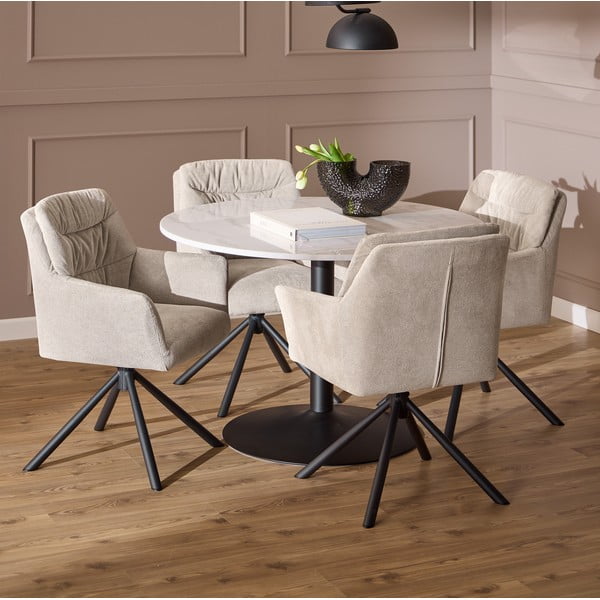 Smėlio spalvos iš audinio valgomojo kėdė su porankiais Alonso – Actona-image-1