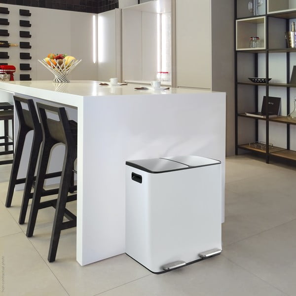 Matinės baltos spalvos iš plieno šiukšliadėžė 2x20 l rūšiavimui/su pedalu   Aliya – Spirella-image-1
