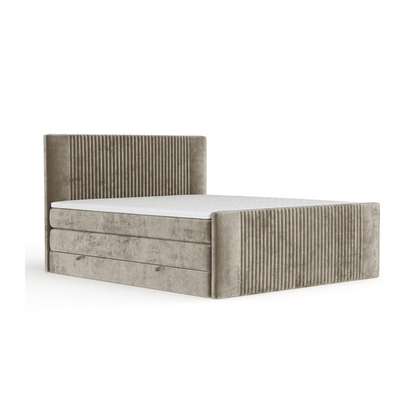 Šviesiai rudos spalvos spyruoklinė lova su sandėliavimo vieta 160x200 cm Bergamo – Maison de Rêve
