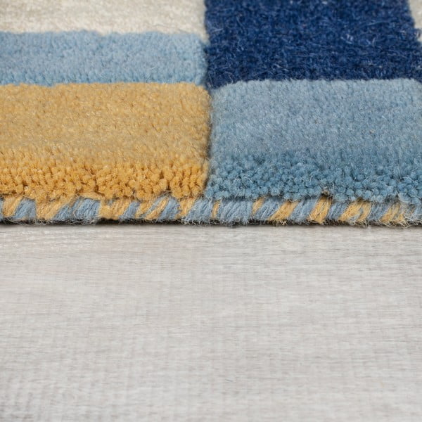 Rankų darbo iš vilnos kilimas mėlynos spalvos 60x230 cm Kai Wool Border – Flair Rugs-image-4