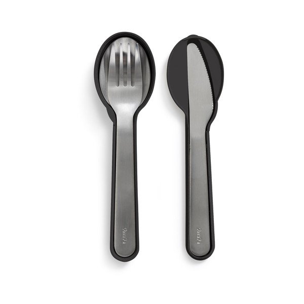 Juodos spalvos/sidabrinės spalvos kelioninių stalo įrankių rinkinys iš nerūdijančio plieno 3 vnt. To Go – Lékué