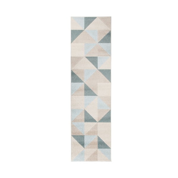 Smėlio ir mėlynos spalvos kilimas "Flair Rugs Urban Triangle", 60 x 220 cm
