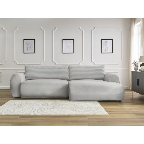 Iš kordinio velveto sulankstoma kampinė sofa šviesiai pilkos spalvos (su dešiniuoju kampu) Lucien – Bobochic Paris-image-1