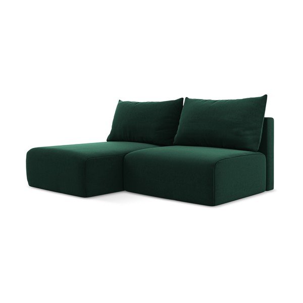 Tamsiai žalios spalvos sulankstoma/su sandėliavimo vieta kampinė sofa iš velveto (su kairiuoju kampu/su gultu) Kalena – Makamii-image-2