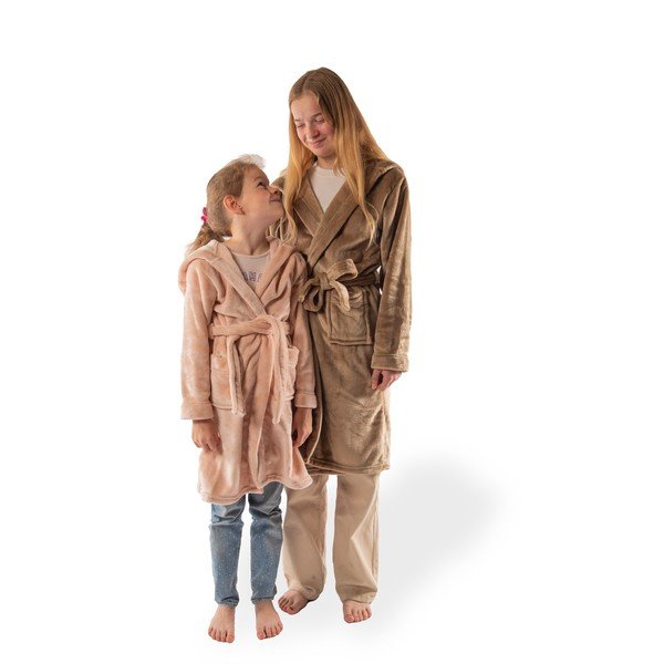 Iš mikropliušo vaikiškas chalatas rudos spalvos Delux – Tiseco Home Studio-image-1