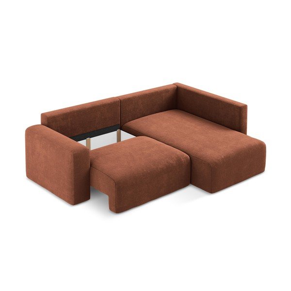 Terakotos spalvos sulankstoma/su sandėliavimo vieta kampinė sofa iš šenilinio audinio (su dešiniuoju kampu/„L“ formos) Kona – Makamii-image-4