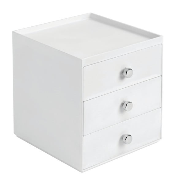 Balta laikymo dėžė su 3 stalčiais iDesign, aukštis 18 cm-image-3