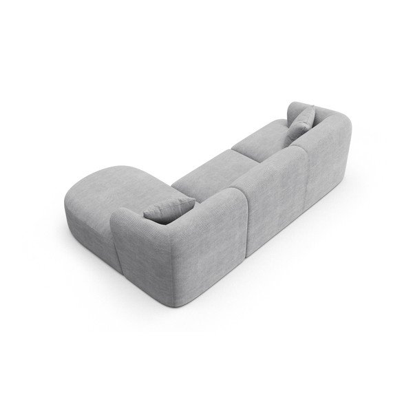 Šviesiai pilkos spalvos kampinė sofa iš kordinio velveto (su dešiniuoju kampu/su gultu) Campi – Cosmopolitan Design-image-3