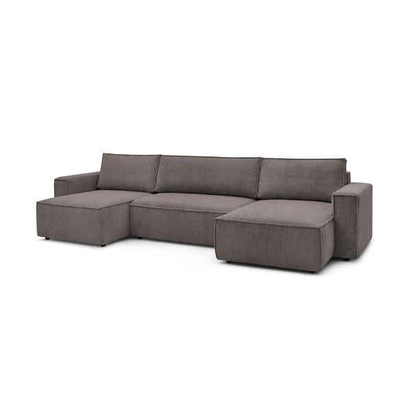 Sulankstoma kampinė sofa tamsiai pilkos spalvos iš kordinio velveto („U“ formos) Nihad – Bobochic Paris-image-4