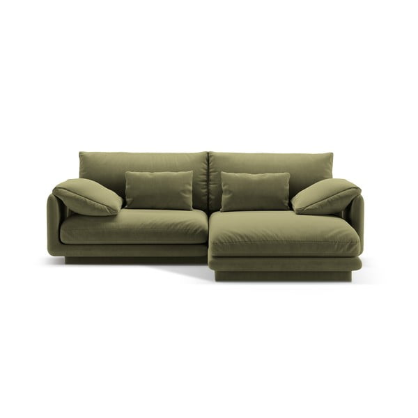 Iš velveto kampinė sofa šviesiai žalios spalvos (su dešiniuoju kampu/su gultu) Torino – Micadoni 