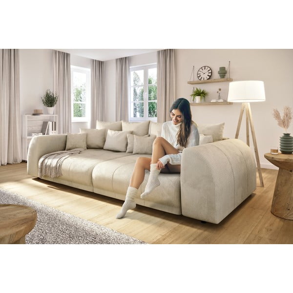 Kreminės spalvos iš kordinio velveto sofa 310 cm Vanessa – Ropez-image-4