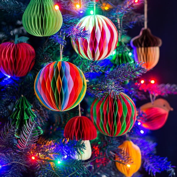 Iš popieriaus rankų darbo eglutės papuošimas 7 cm Honeycomb Robin – Sass & Belle-image-2