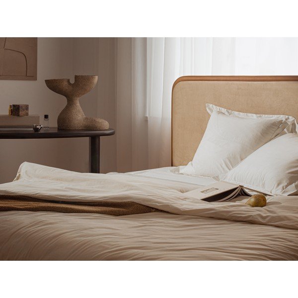 Oranžinės spalvos dvigulė lova audiniu dengta su lovos grotelėmis 180x200 cm Aveline – Micadoni -image-4