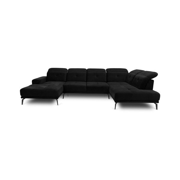 Juodos spalvos iš velveto kampinė sofa (su dešiniuoju kampu/„U“ formos) Bretan – ELTAP