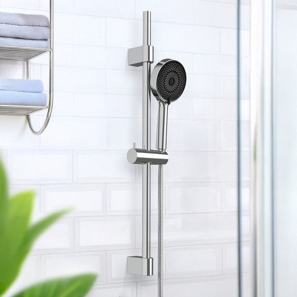 Sidabrinės spalvos iš nerūdijančio plieno dušo komplektas su rankiniu dušu/stumdomas laikiklis 70 cm Softwater – Wenko-image-1