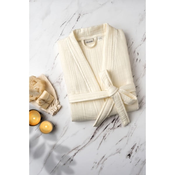 Kreminės spalvos iš muslino chalatas L/XL Kimono – Foutastic-image-3