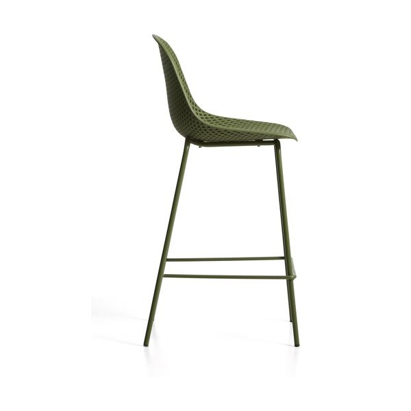 Žalios spalvos metalinė/plastikinė sodo baro taburetė Quinby – Kave Home-image-3