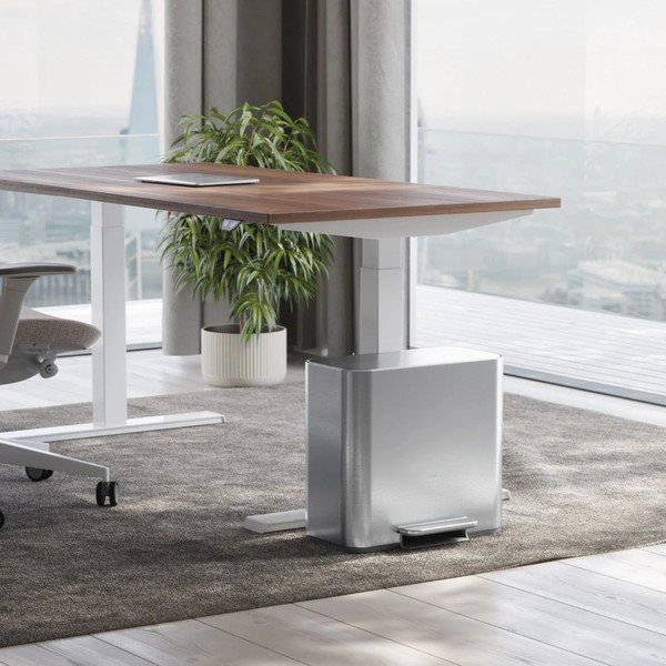 Matinės sidabrinės spalvos iš nerūdijančio plieno šiukšliadėžė rūšiavimui/su pedalu 15 l Dual Mini – simplehuman-image-2