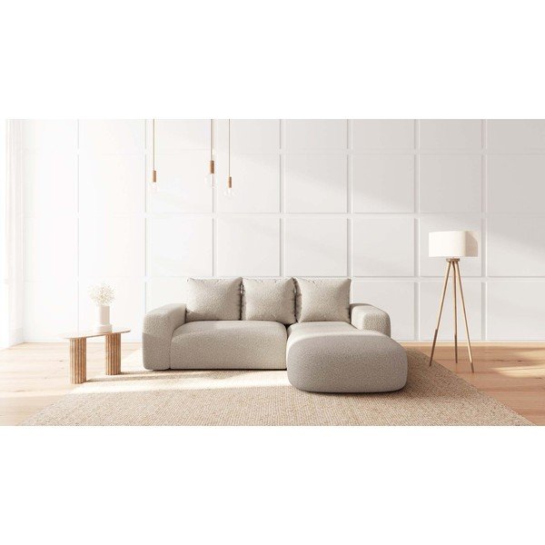 Kampinė sofa kreminės spalvos iš boucle (su dešiniuoju kampu) Feiro – MESONICA-image-1
