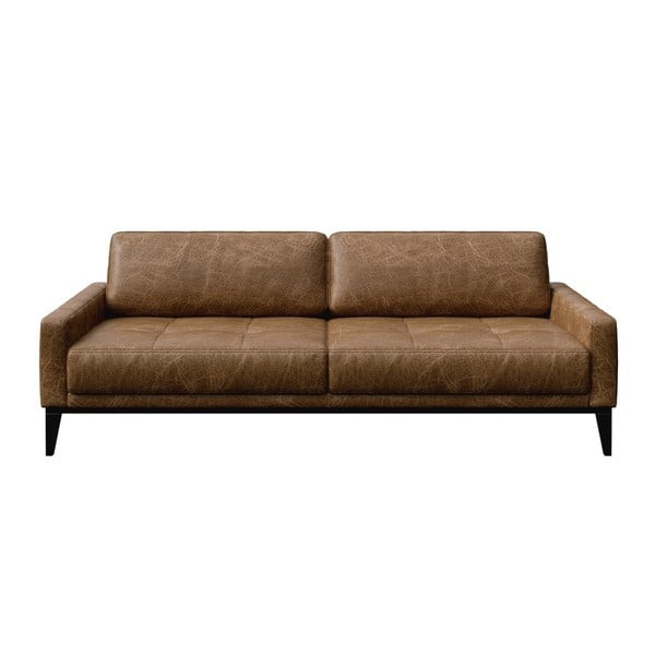 Konjako rudos spalvos odinė sofa MESONICA Musso Tufted, 210 cm