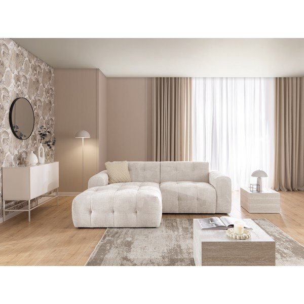 Kreminės spalvos kampinė sofa (su kairiuoju kampu/su gultu) Melva – Ropez-image-3
