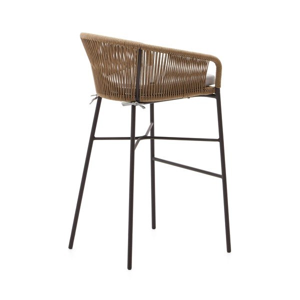 Natūralios spalvos metalinė/paminkštinto audinio sodo baro taburetė Yanet – Kave Home-image-4