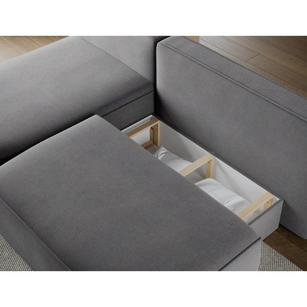 Pilkos spalvos sulankstoma/su sandėliavimo vieta kampinė sofa iš velveto (su kairiuoju kampu/su gultu) Livosa – ELTAP-image-3